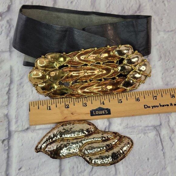 Vtg Exart Mexican Mixed Metals Belt Buckle Set of 2 Silver & Brass Handcrafted - Picture 7 of 7